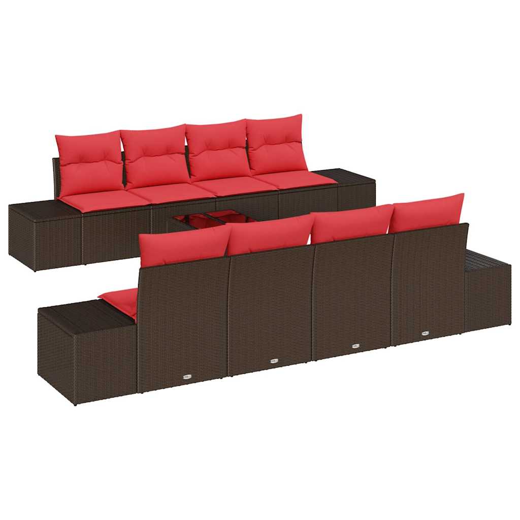 Conjunto de sofá de jardín 9 pcs Marrón ratán sintético