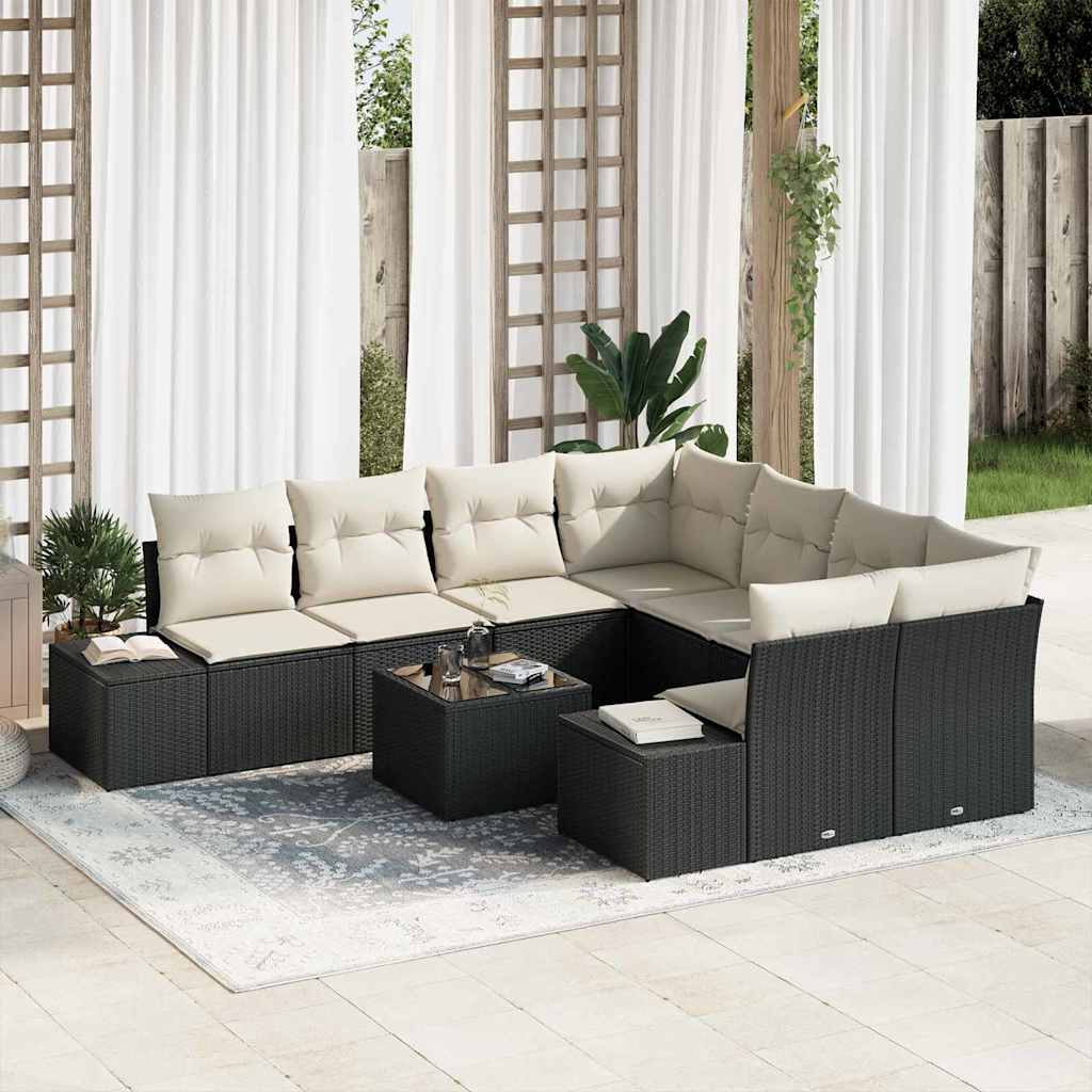 Conjunto de sofá de jardín 9 pcs Beige ratán sintético
