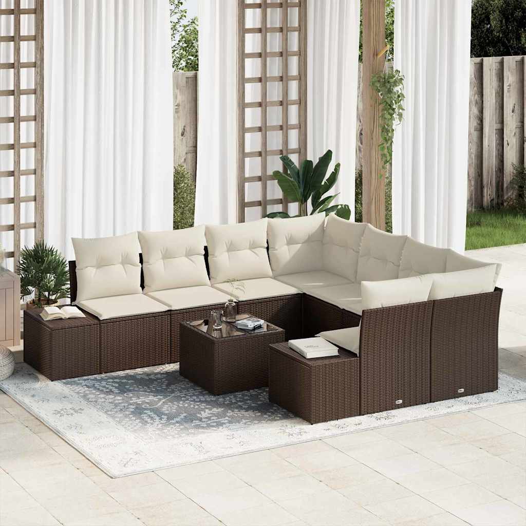 Conjunto de sofá de jardín 9 pcs Beige ratán sintético