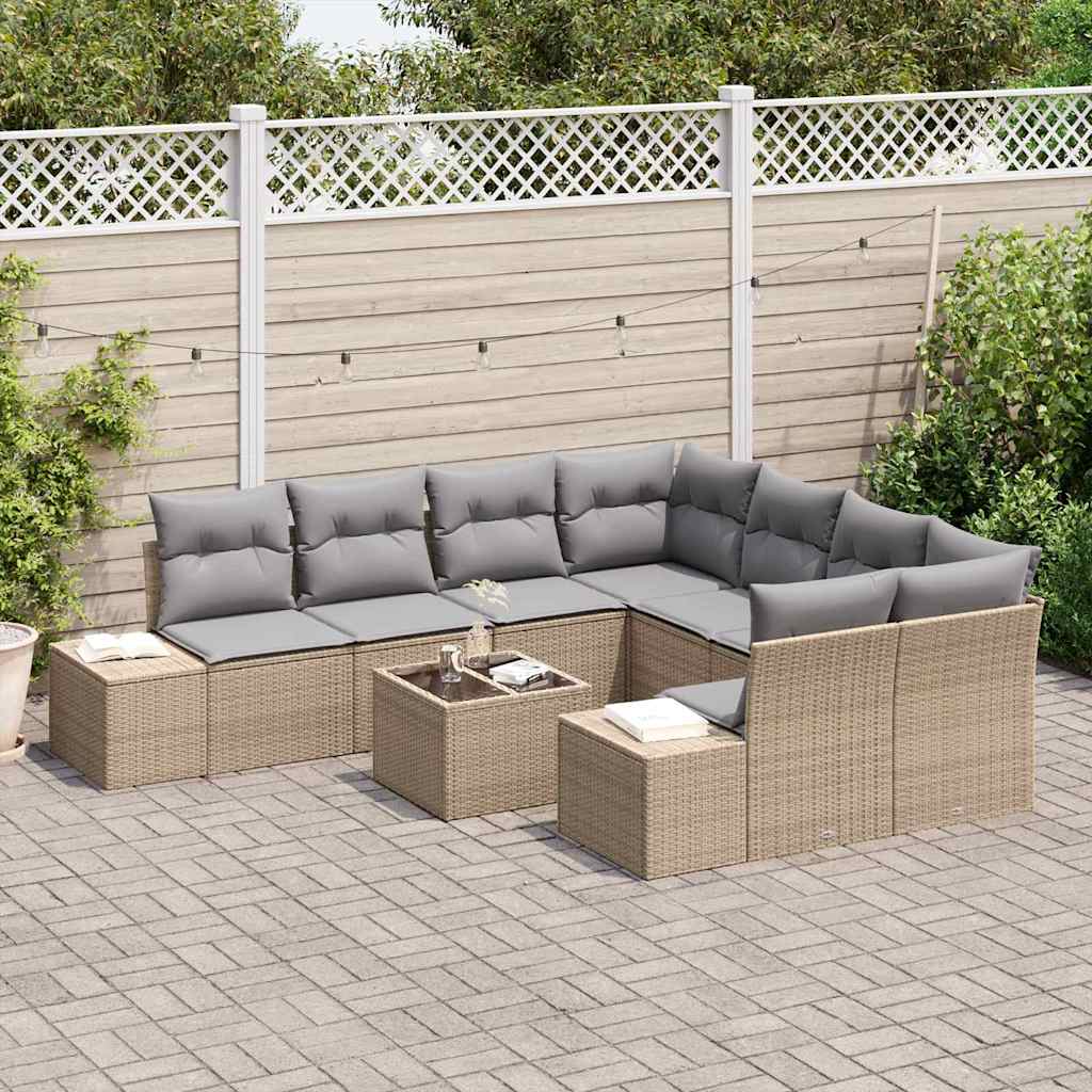 Conjunto de sofá de jardín 9 pcs Beige ratán sintético