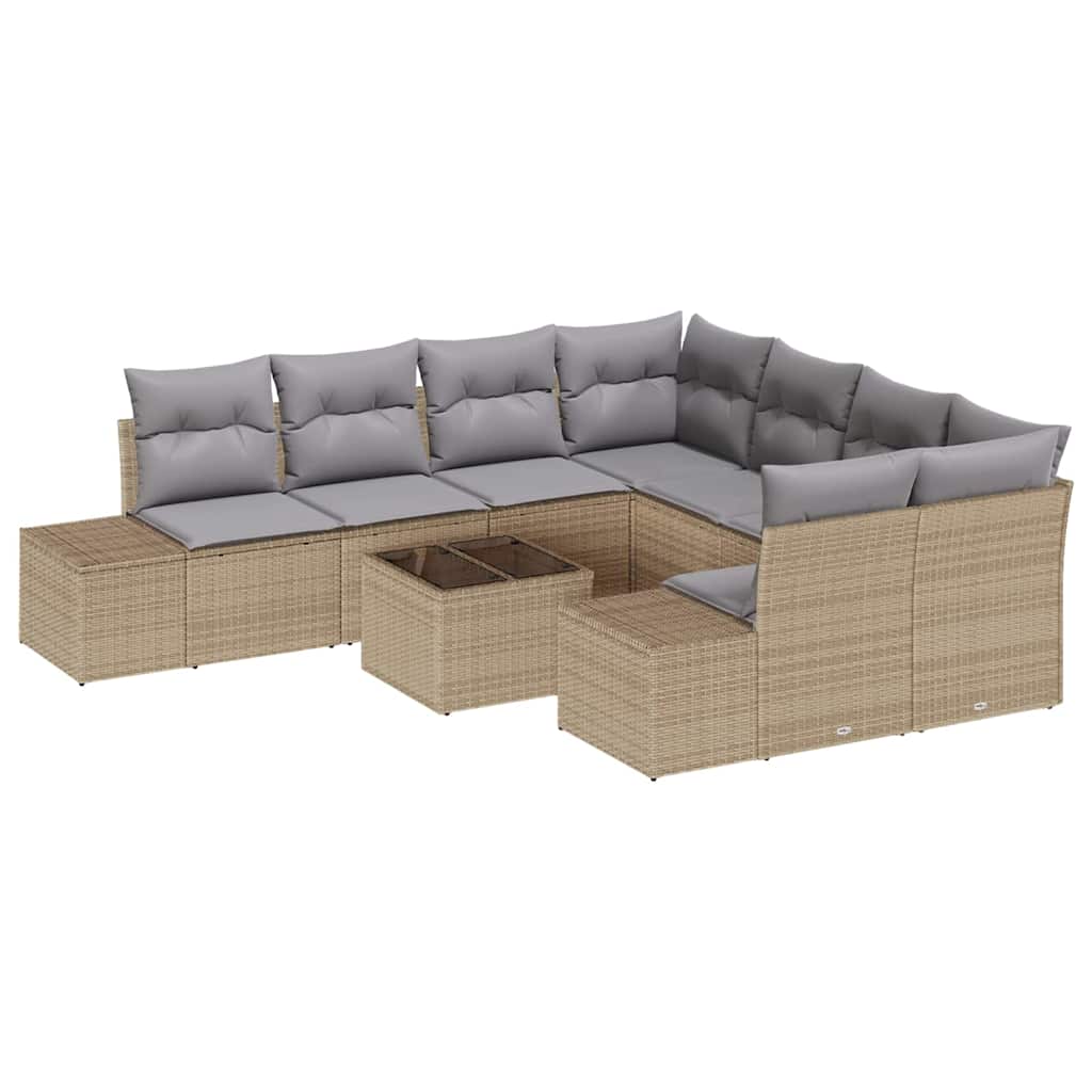 Conjunto de sofá de jardín 9 pcs Beige ratán sintético