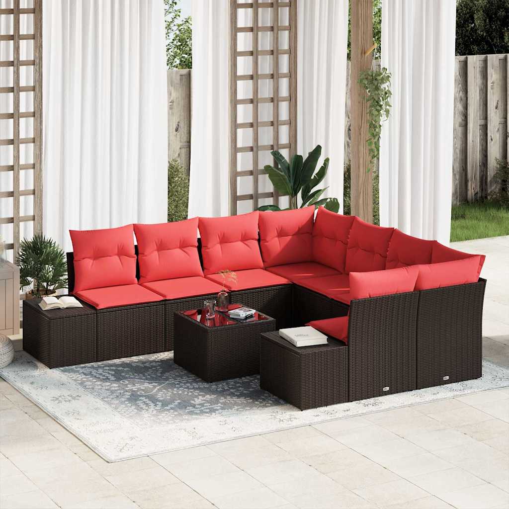 Conjunto de sofá de jardín 9 pcs Marrón ratán sintético