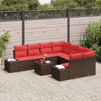 Conjunto de sofá de jardín 9 pcs Marrón ratán sintético