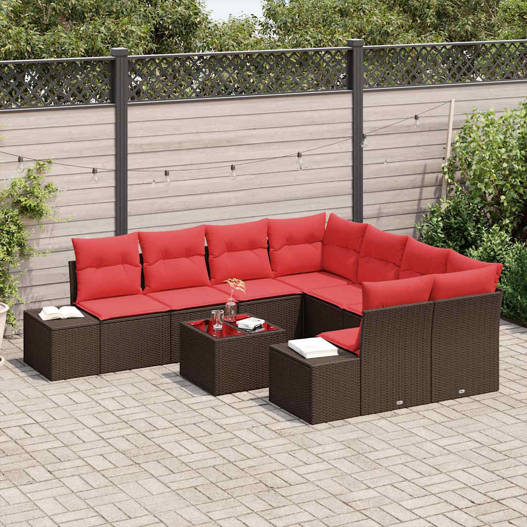 Conjunto de sofá de jardín 9 pcs Marrón ratán sintético