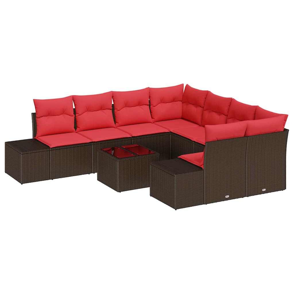 Conjunto de sofá de jardín 9 pcs Marrón ratán sintético