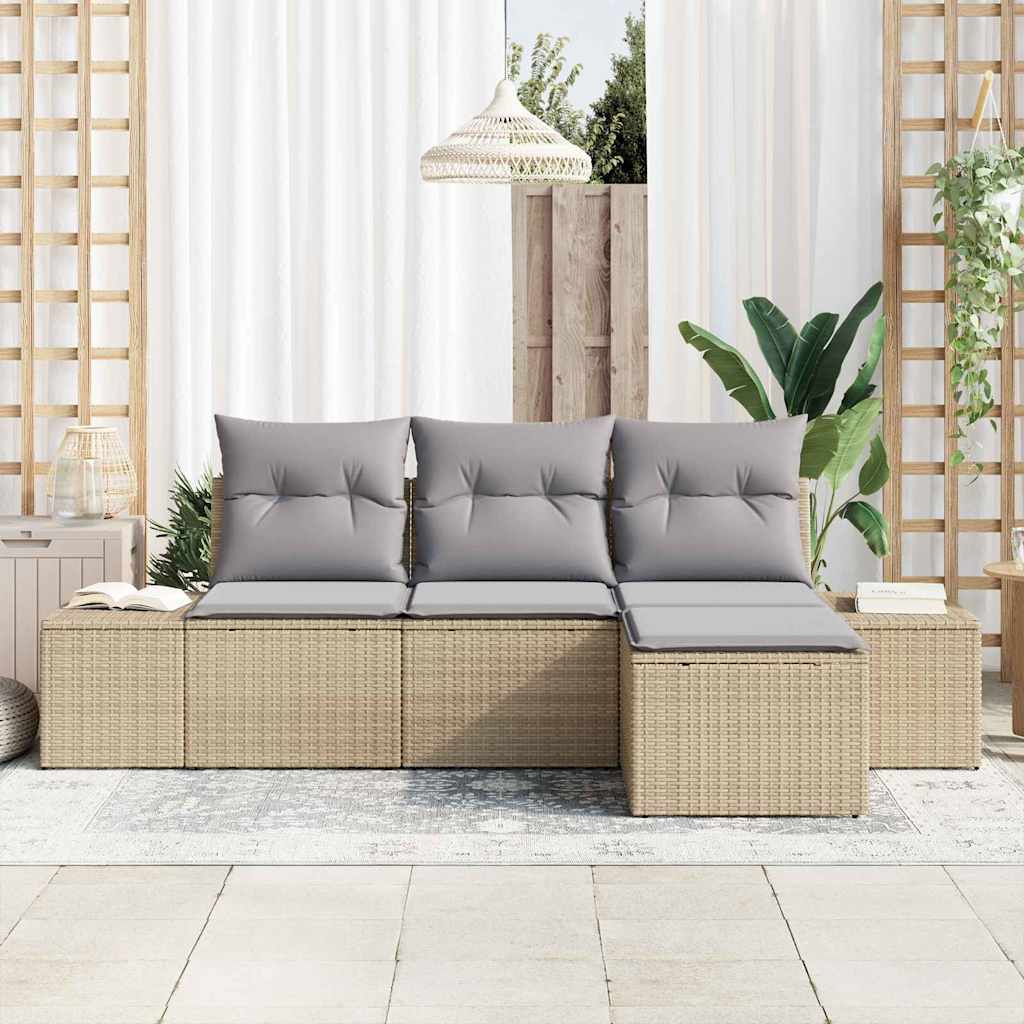 Conjunto de sofá de jardín 4 pcs Beige ratán sintético