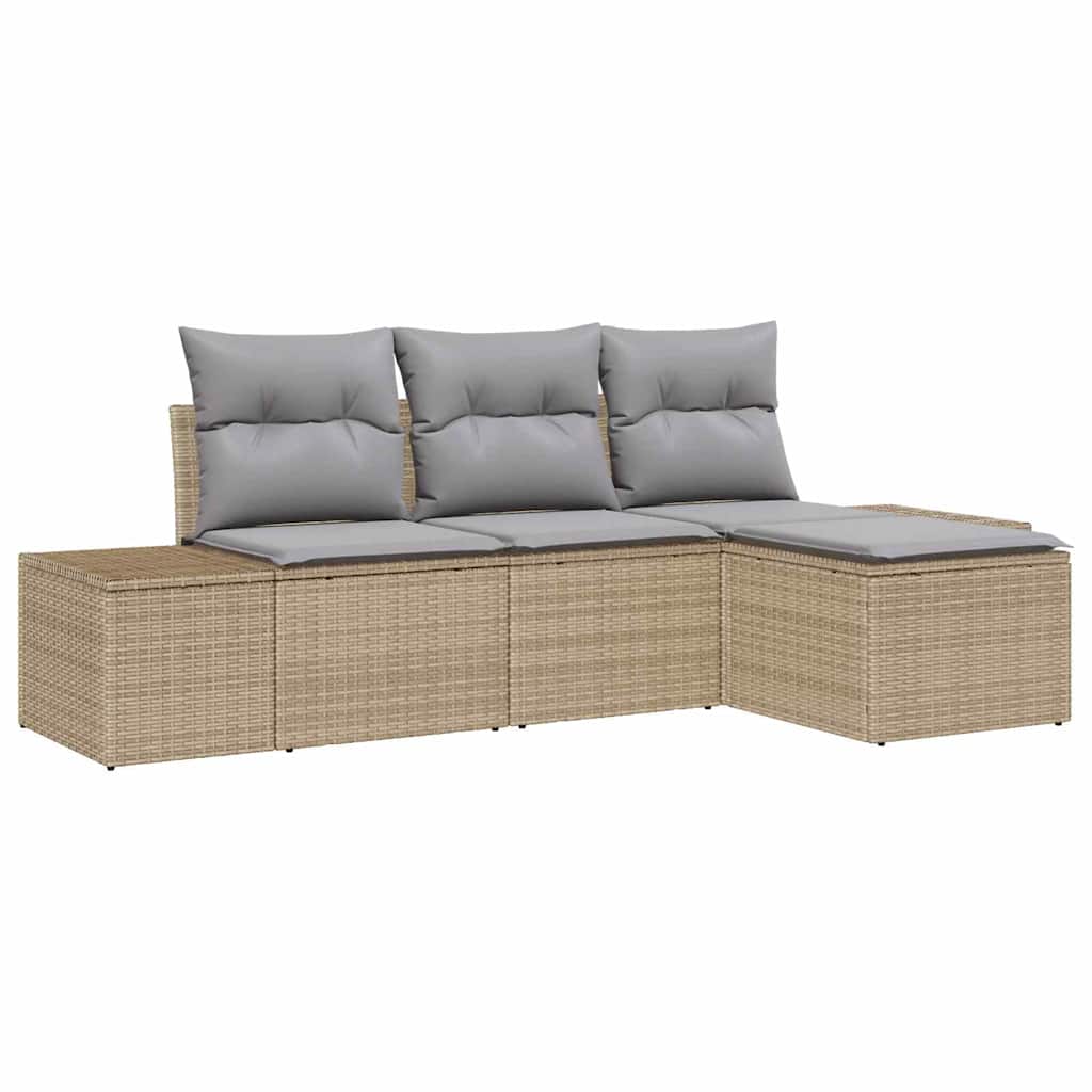 Conjunto de sofá de jardín 4 pcs Beige ratán sintético