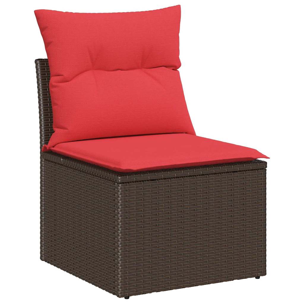 Juego de Sofá con cojín 4 pcs Marrón Rattan de Poliéster