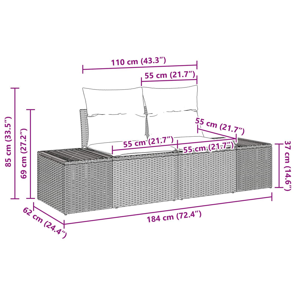 Juego de Sofá con cojín 4 pcs Marrón Rattan de Poliéster