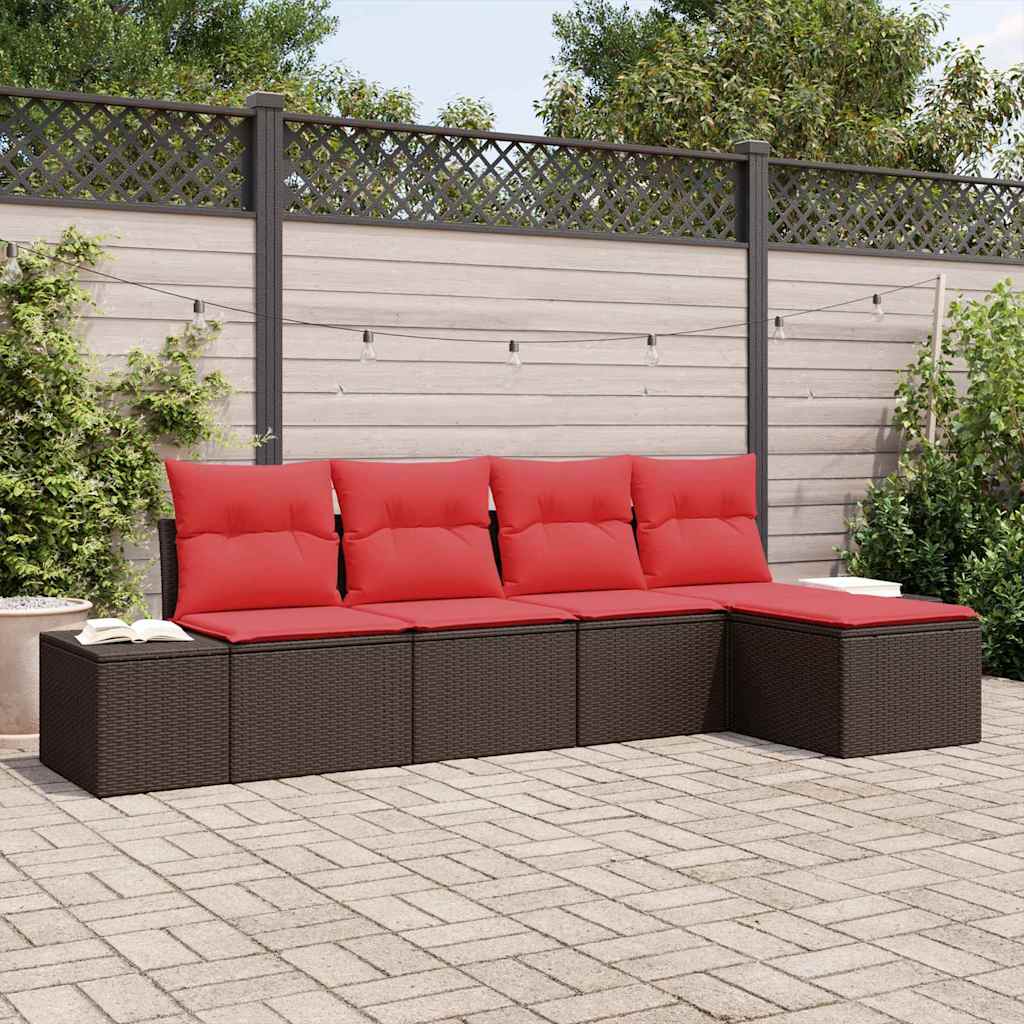 Conjunto de sofá de jardín 5 pcs Marrón ratán sintético