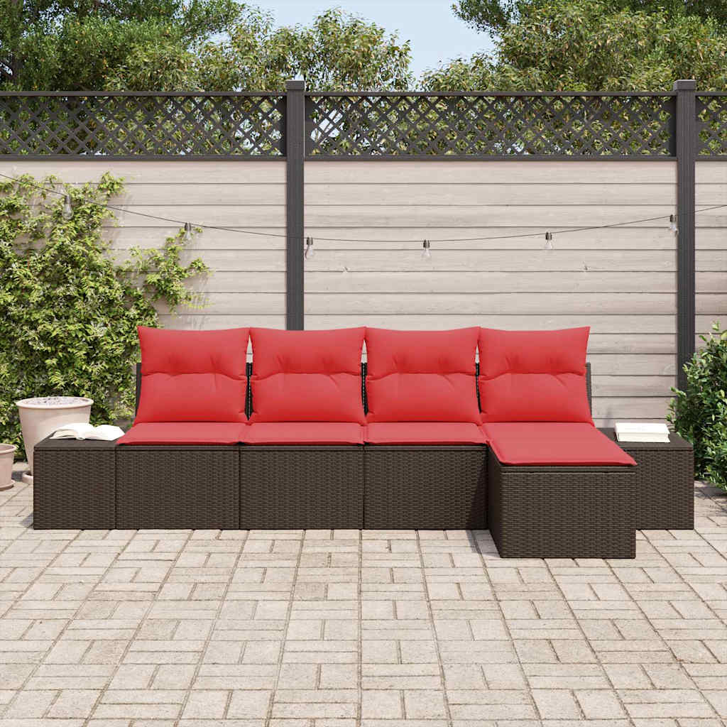 Conjunto de sofá de jardín 5 pcs Marrón ratán sintético