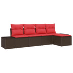 Conjunto de sofá de jardín 5 pcs Marrón ratán sintético