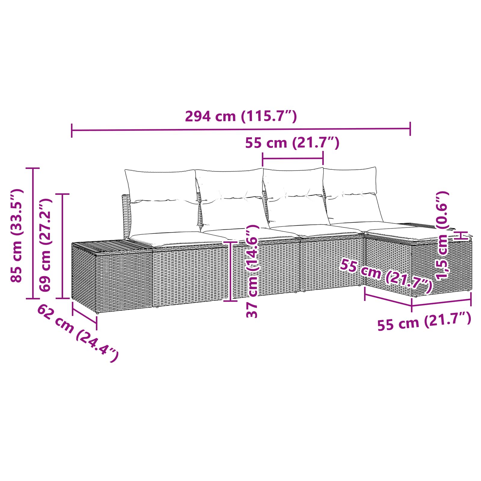 Conjunto de sofá de jardín 5 pcs Marrón ratán sintético
