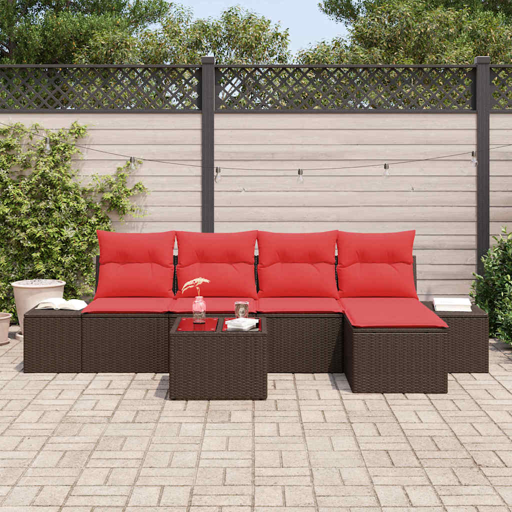 Conjunto de sofá de jardín 6 pcs Marrón ratán sintético