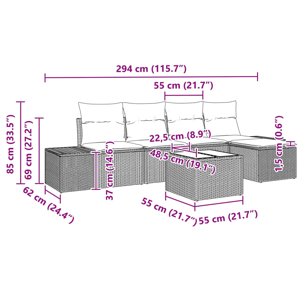 Conjunto de sofá de jardín 6 pcs Marrón ratán sintético