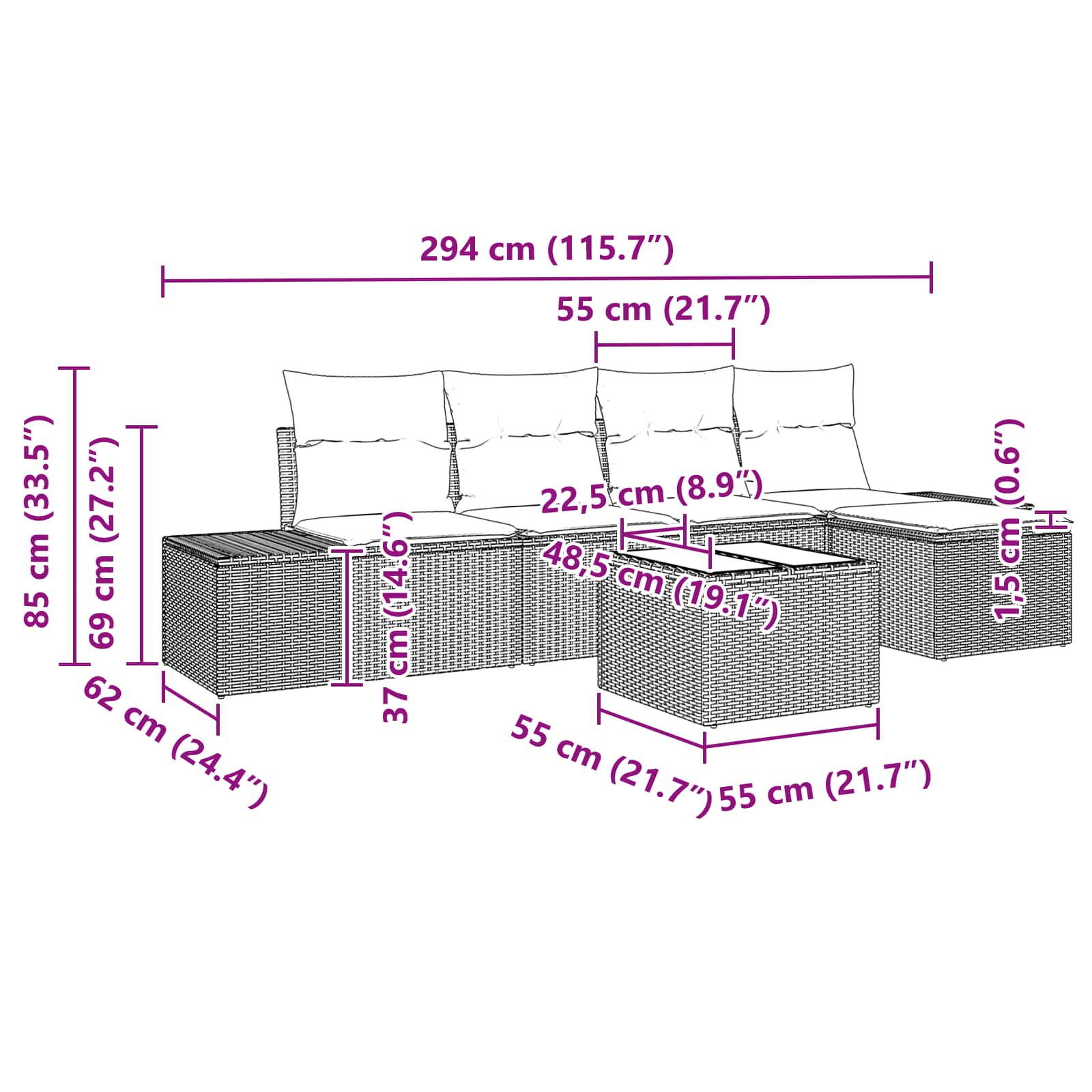 Conjunto de sofá de jardín 6 pcs Marrón ratán sintético