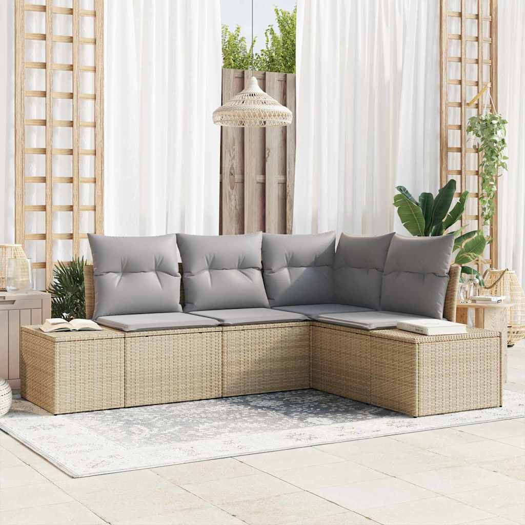 Conjunto de sofá de jardín 4 pcs Beige ratán sintético