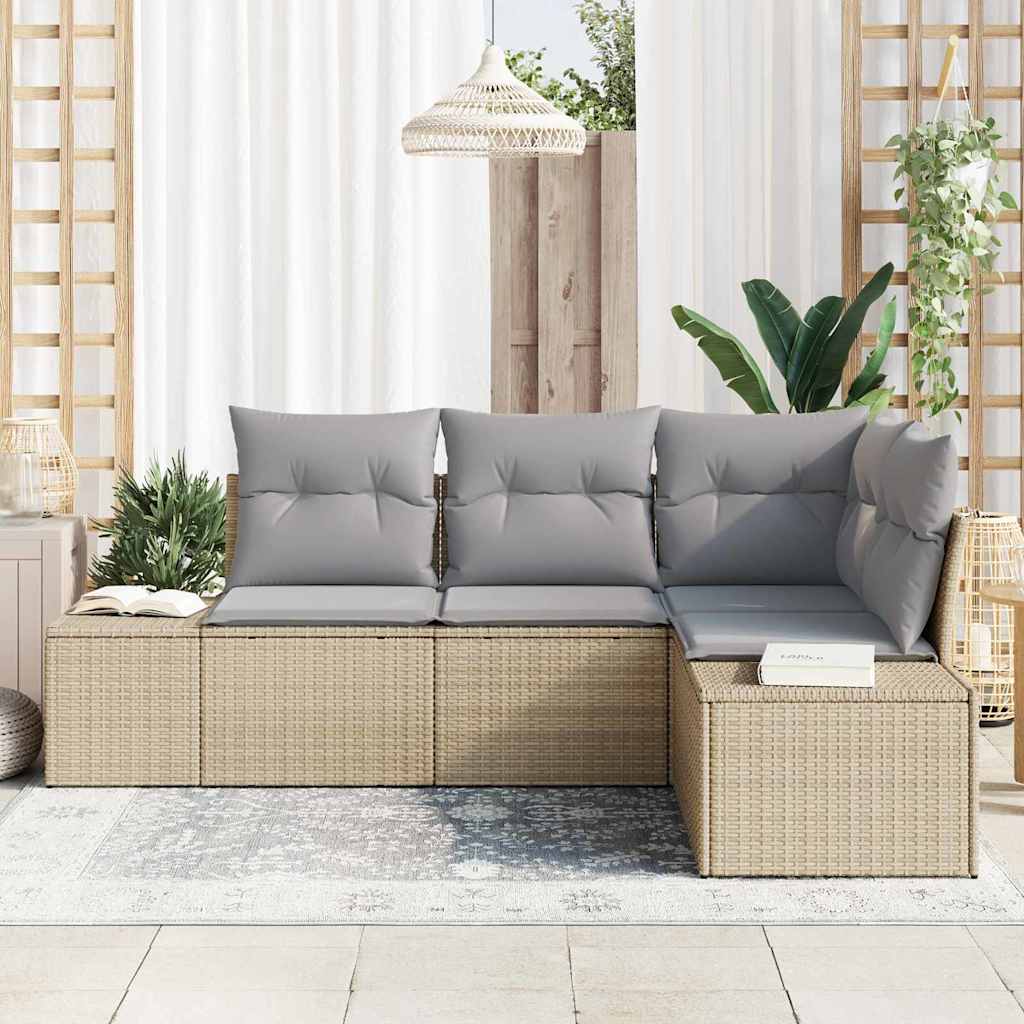 Conjunto de sofá de jardín 4 pcs Beige ratán sintético