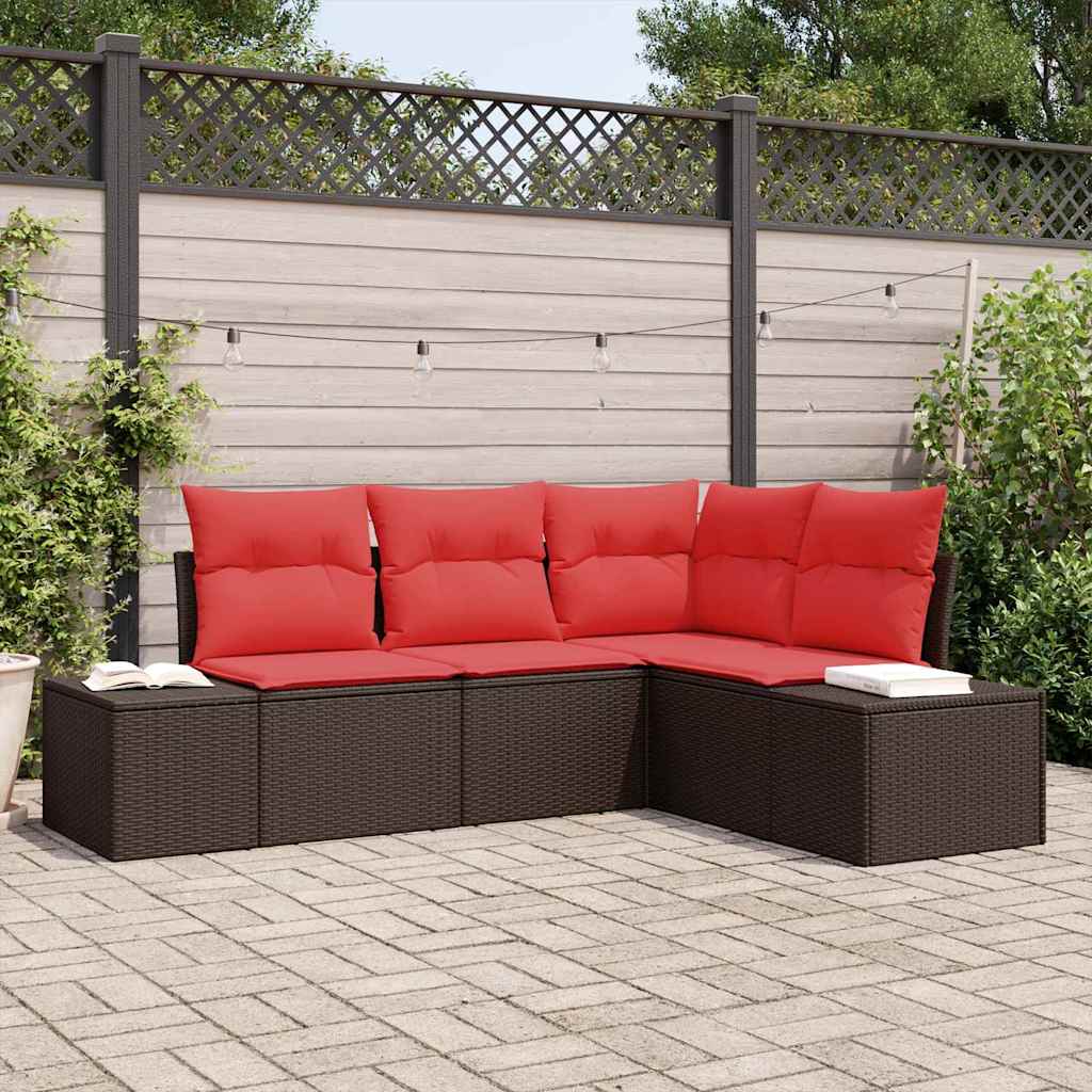 Conjunto de sofá de jardín 4 pcs Marrón ratán sintético