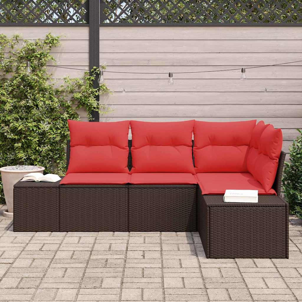 Conjunto de sofá de jardín 4 pcs Marrón ratán sintético