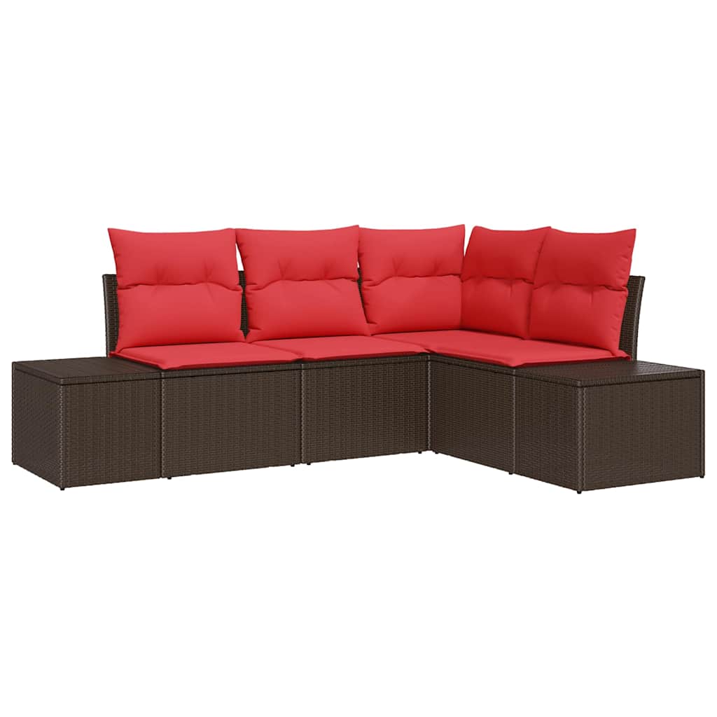 Conjunto de sofá de jardín 4 pcs Marrón ratán sintético