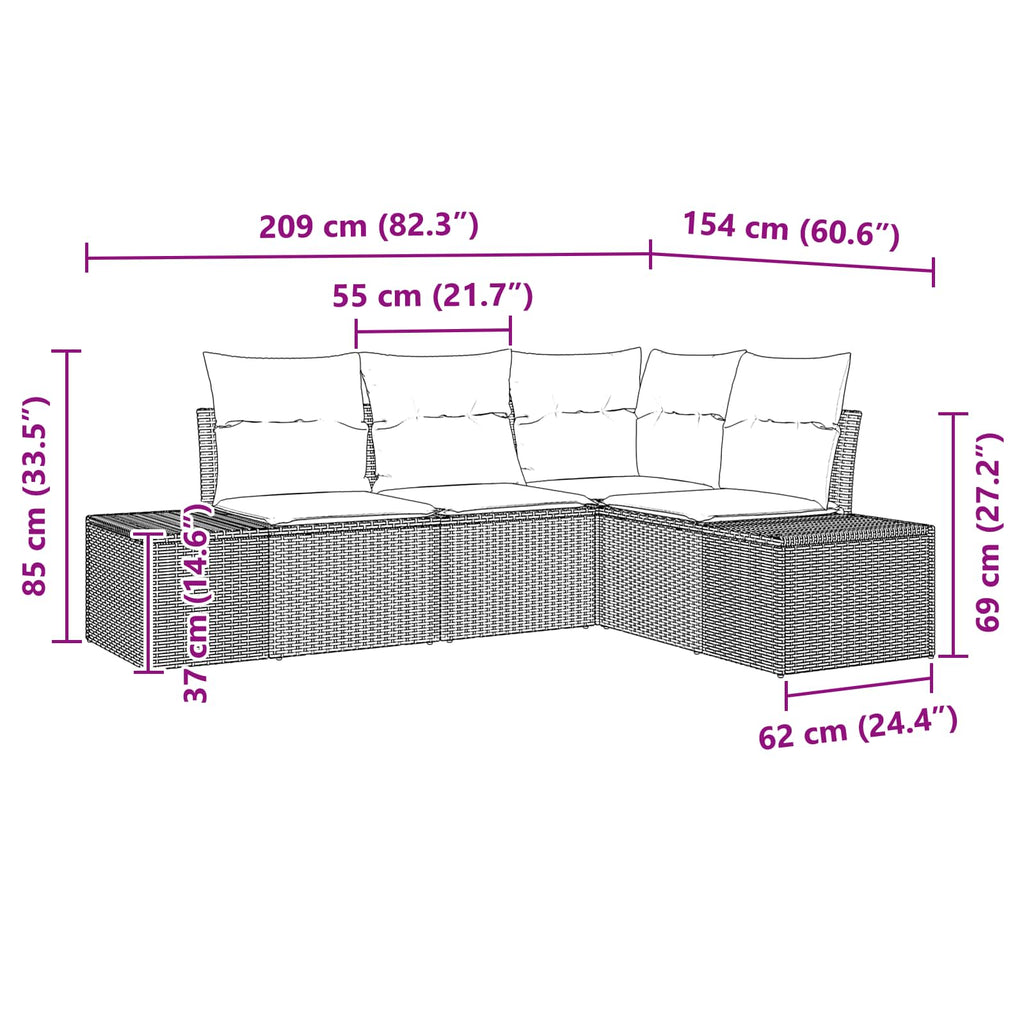 Conjunto de sofá de jardín 4 pcs Marrón ratán sintético