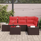 Conjunto de sofá de jardín 5 pcs Marrón ratán sintético