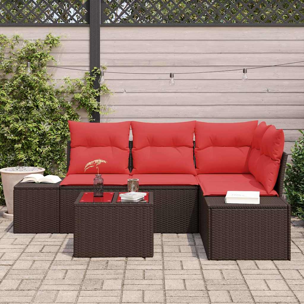 Conjunto de sofá de jardín 5 pcs Marrón ratán sintético