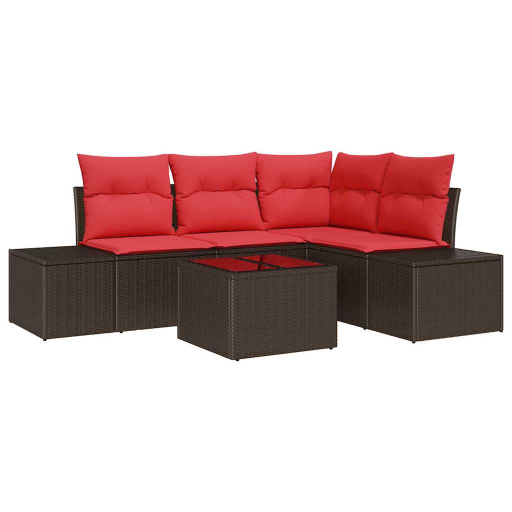 Conjunto de sofá de jardín 5 pcs Marrón ratán sintético