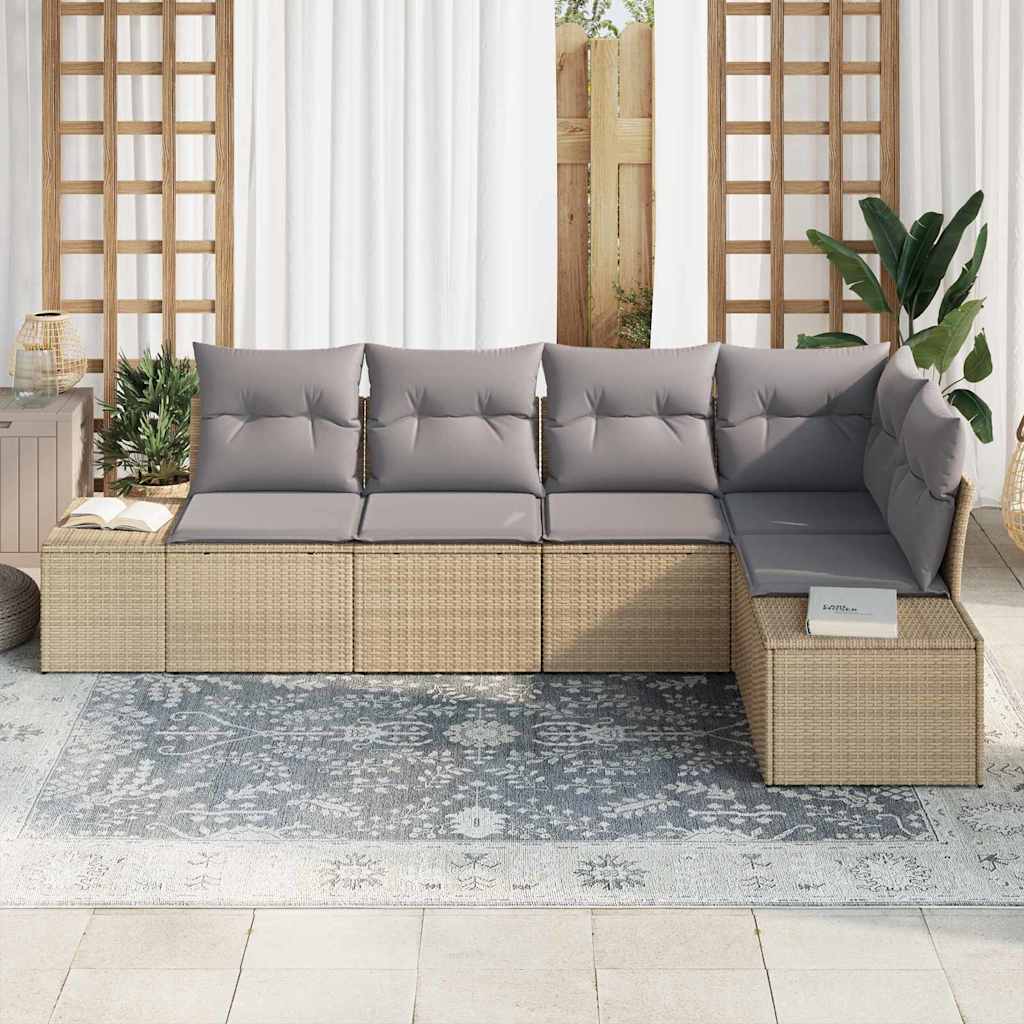 Conjunto de sofá de jardín 5 pcs Beige ratán sintético