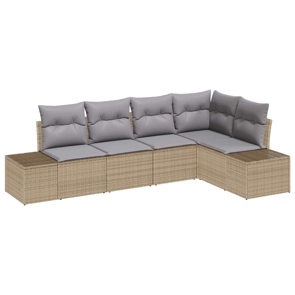 Conjunto de sofá de jardín 5 pcs Beige ratán sintético