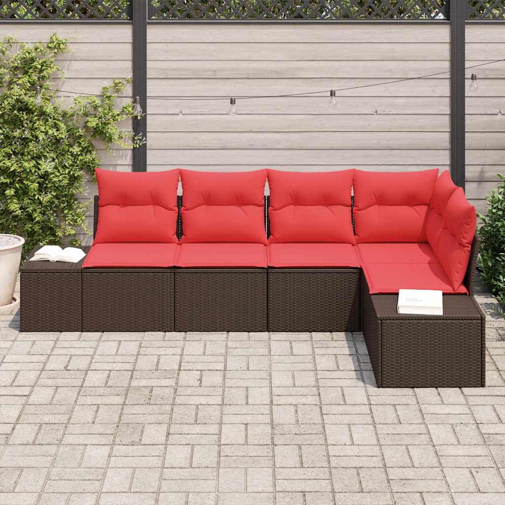 Conjunto de sofá de jardín 5 pcs Marrón ratán sintético