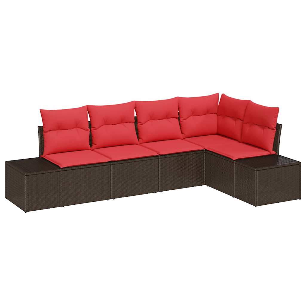 Conjunto de sofá de jardín 5 pcs Marrón ratán sintético