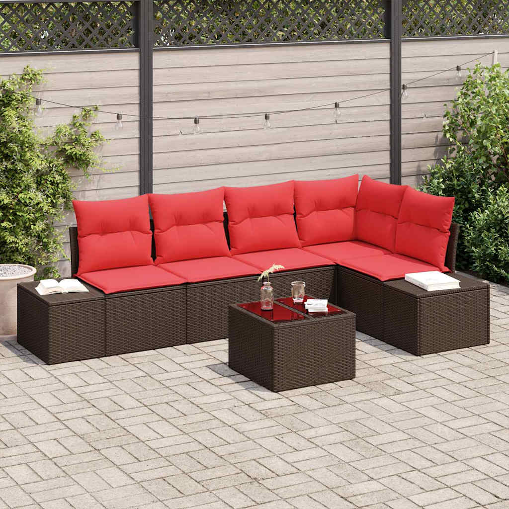 5-Piece Garden Sofa Set Brown Poly Rattan