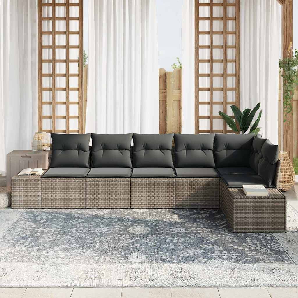 Conjunto de sofá de jardín con cojín 6 pcs Gris ratán sintético