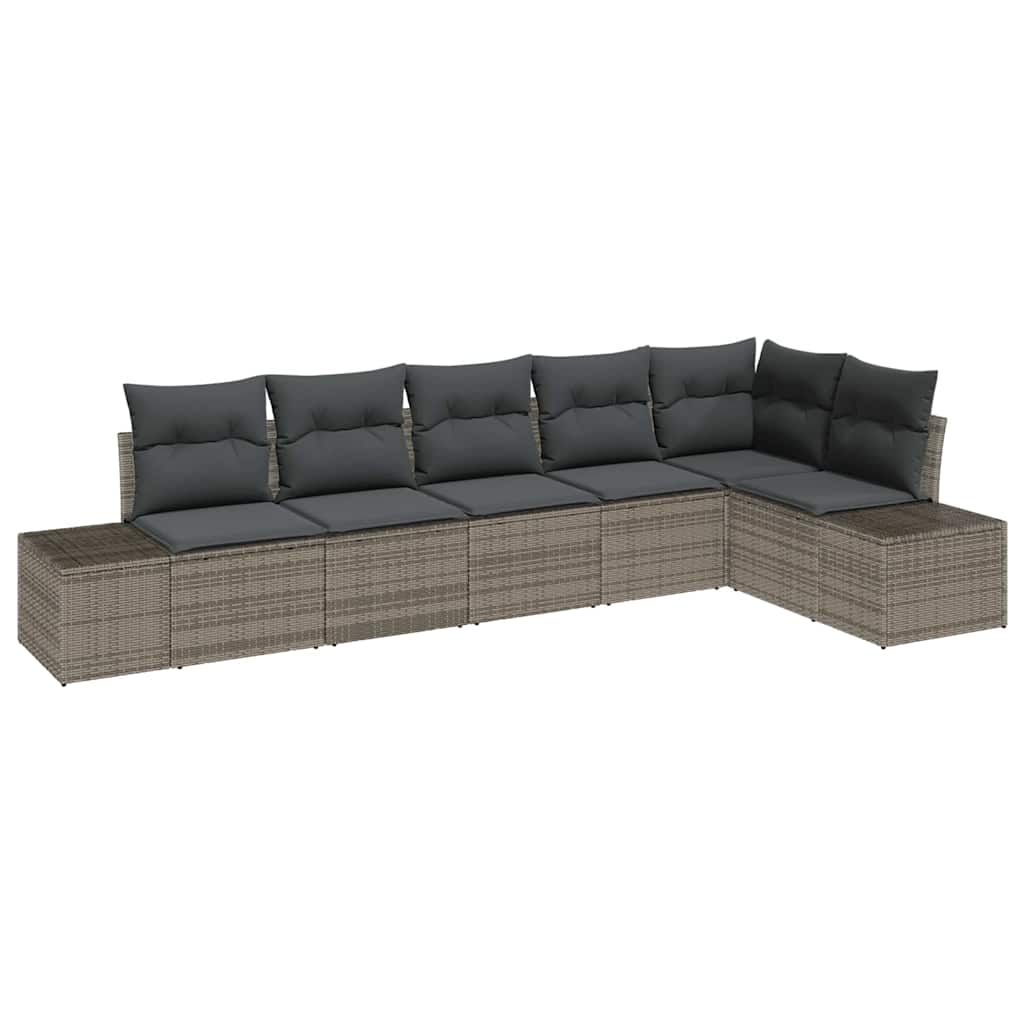 Conjunto de sofá de jardín con cojín 6 pcs Gris ratán sintético