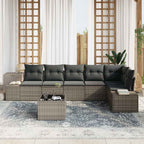 Conjunto de sofá de jardín con cojín 7 pcs Gris ratán sintético