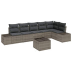 Conjunto de sofá de jardín con cojín 7 pcs Gris ratán sintético