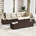 Conjunto de sofá de jardín 7 pcs Marrón y crema Poliratán