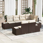 Conjunto de sofá de jardín 7 pcs Marrón y crema Poliratán
