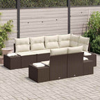 Conjunto de sofá de jardín 7 pcs Marrón y crema Poliratán