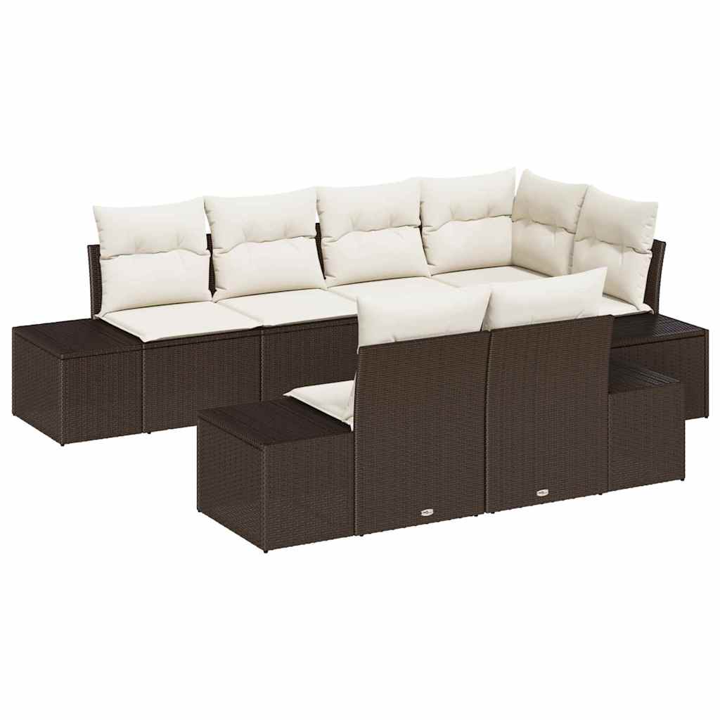 Conjunto de sofá de jardín 7 pcs Marrón y crema Poliratán