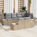 Conjunto de sofá de jardín 7 pcs Beige y gris ratán sintético