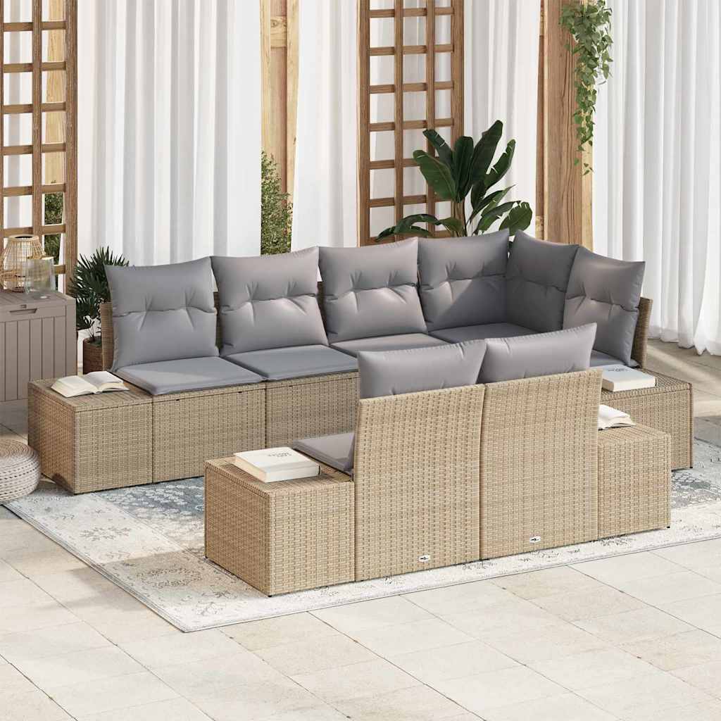 Conjunto de sofá de jardín 7 pcs Beige y gris ratán sintético