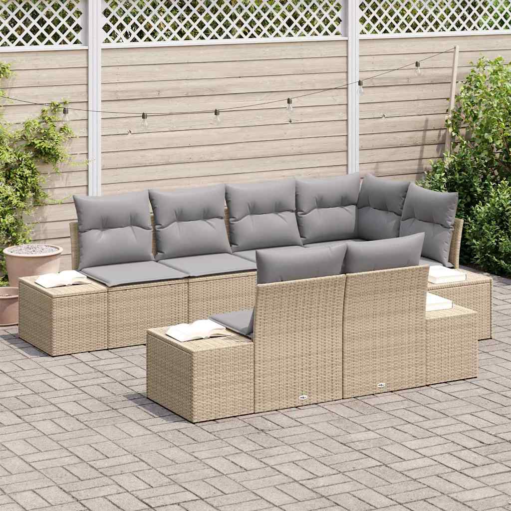 Conjunto de sofá de jardín 7 pcs Beige y gris ratán sintético