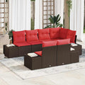 Conjunto de sofá de jardín 7 pcs Marrón ratán sintético