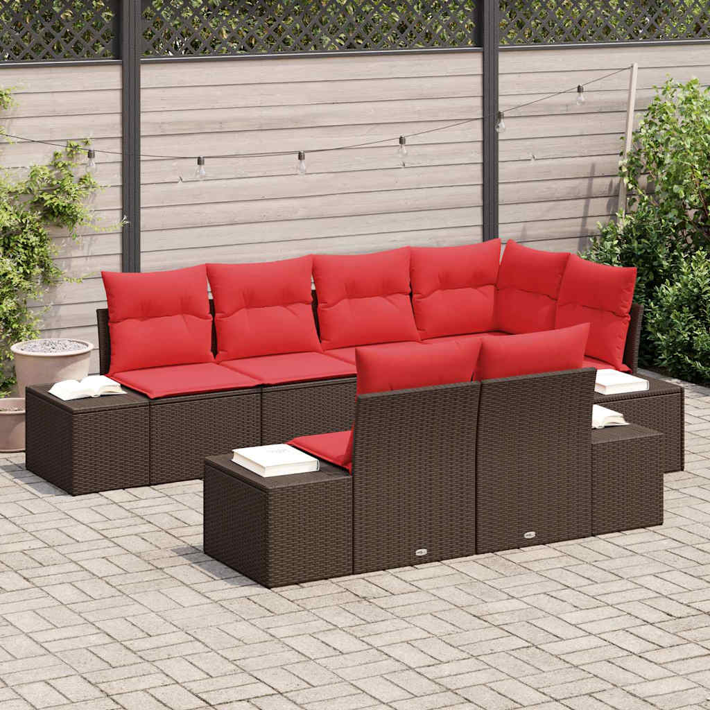Conjunto de sofá de jardín 7 pcs Marrón ratán sintético