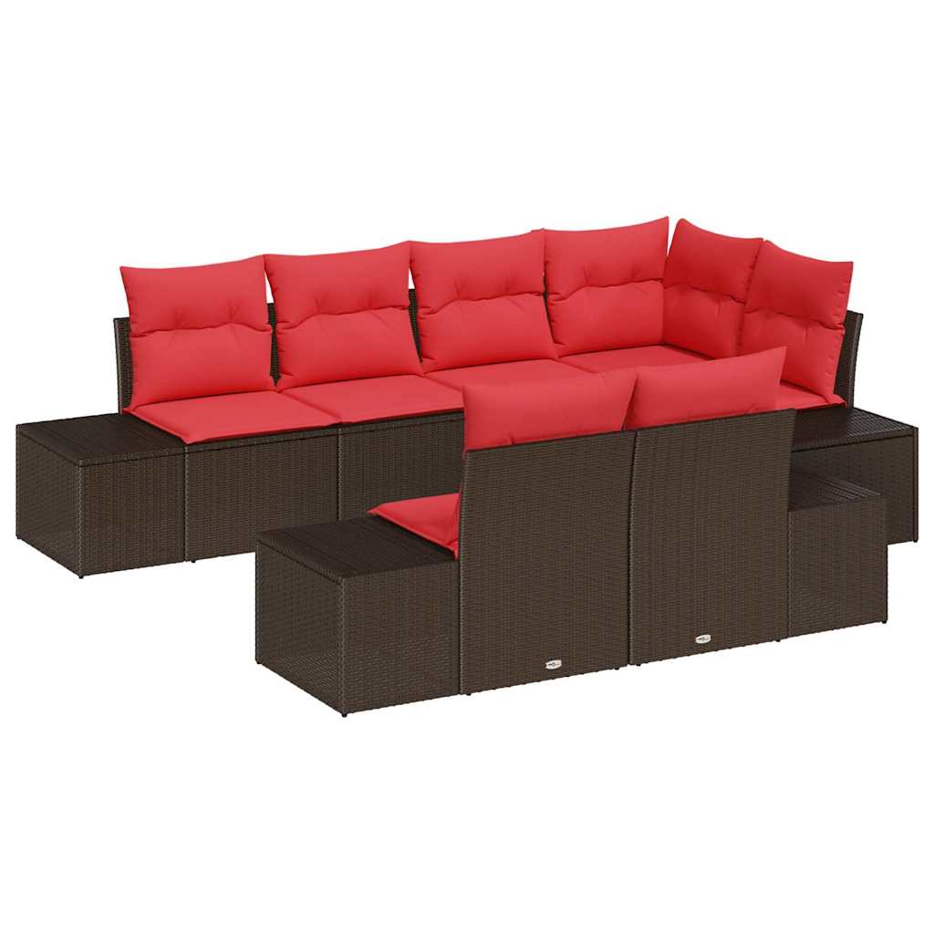 Conjunto de sofá de jardín 7 pcs Marrón ratán sintético