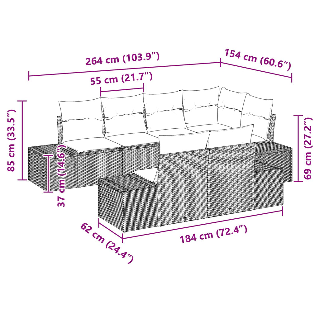 Conjunto de sofá de jardín 7 pcs Marrón ratán sintético