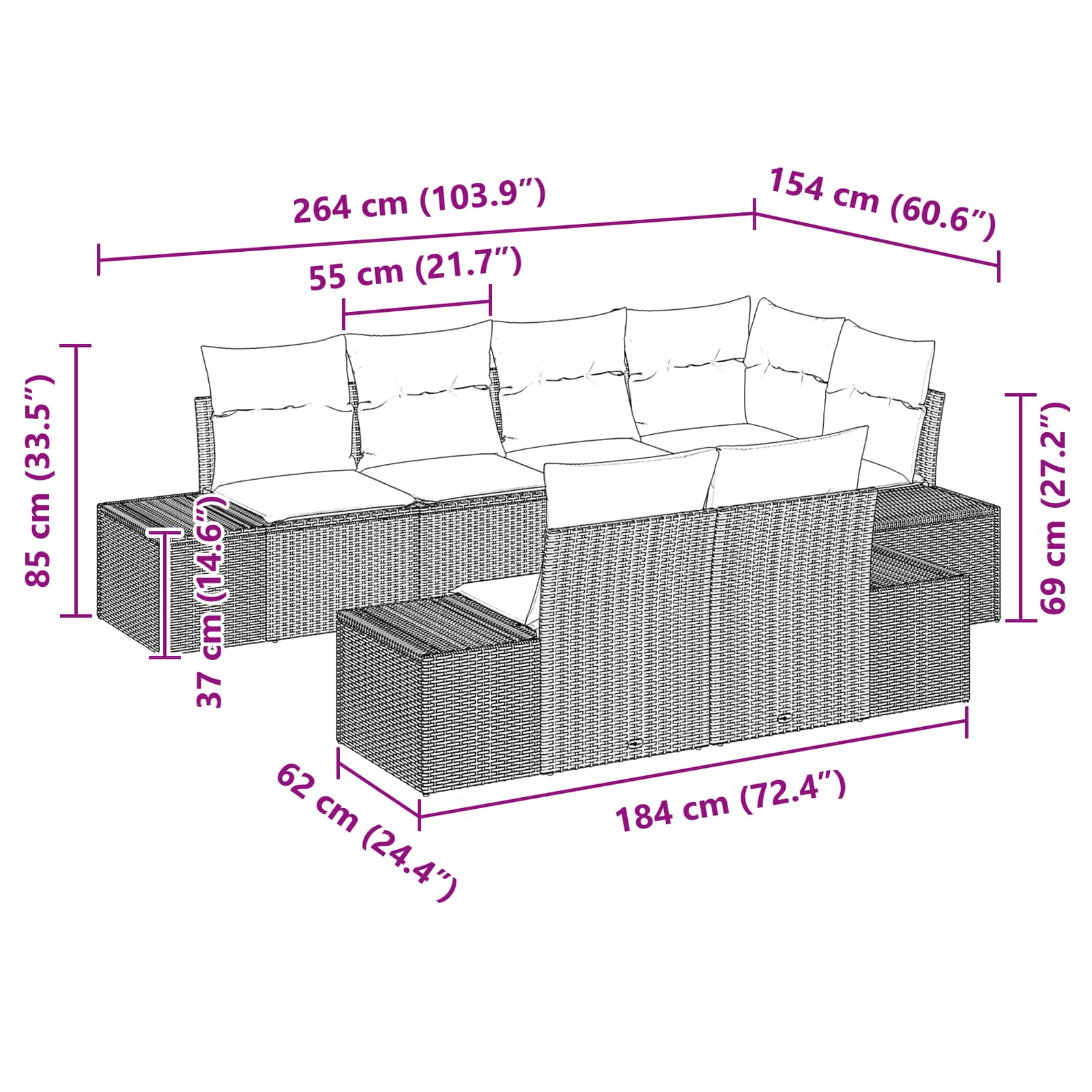 Conjunto de sofá de jardín 7 pcs Marrón ratán sintético